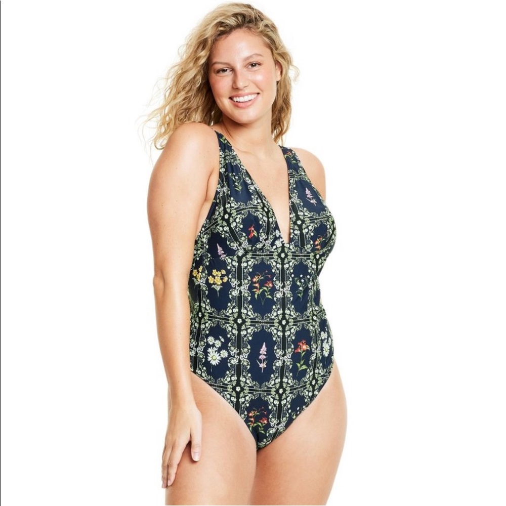Agua Bendita x target dainty floral tile print cheeky one piece 1X